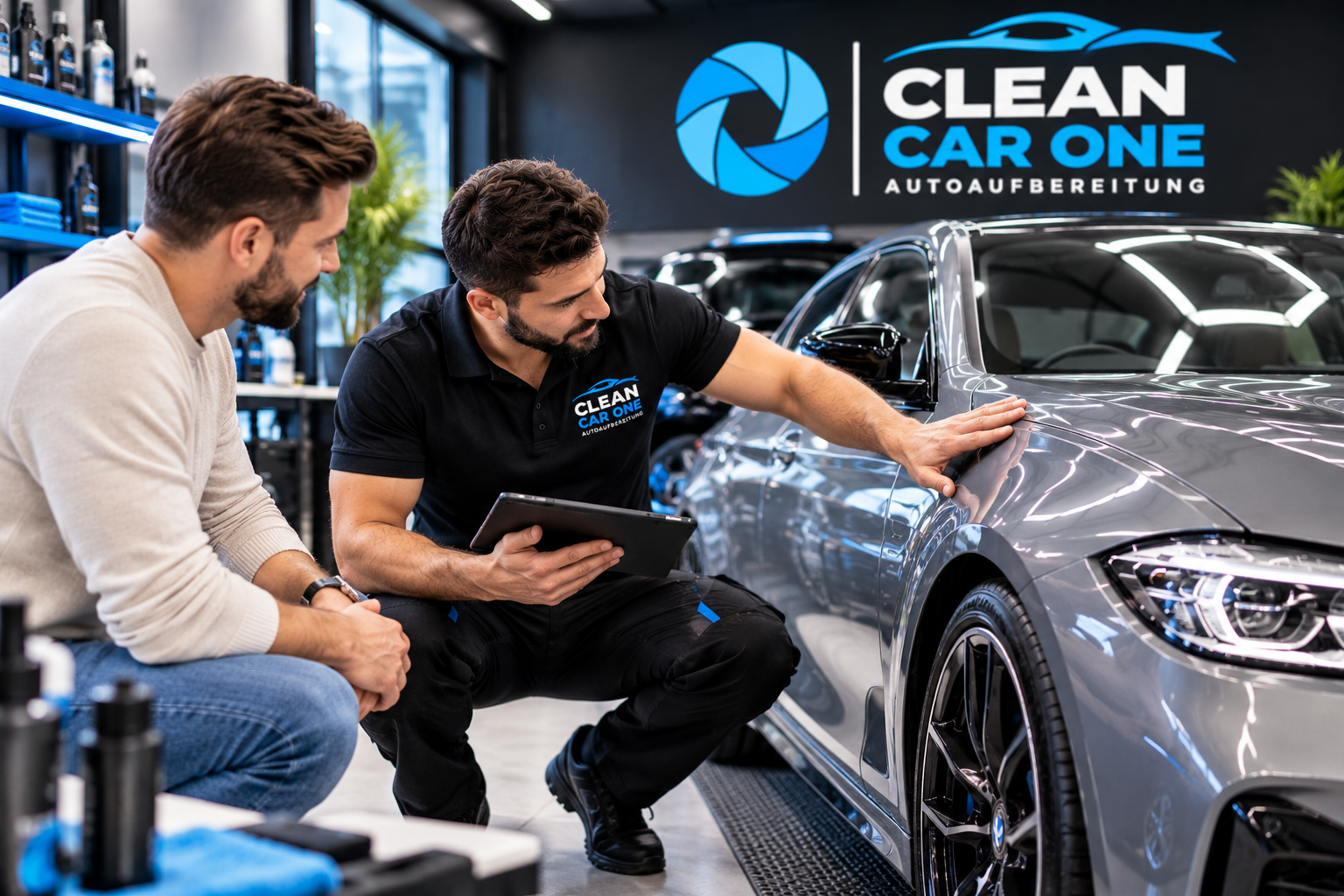 beratung im modernen autoaufbereitungsstudio