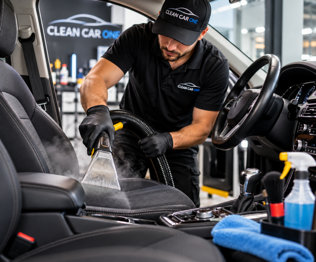 professionelle autoinnenraumreinigung mit dampf