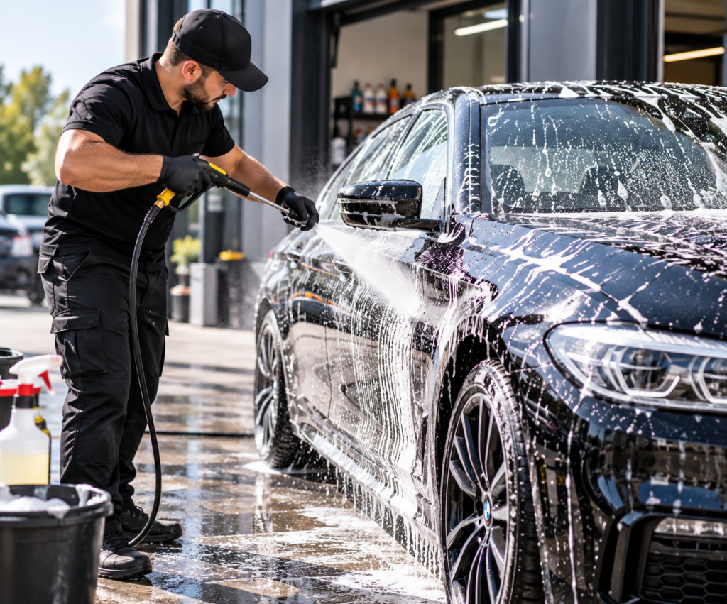 professionelle autowäsche mit hochdruckstrahl