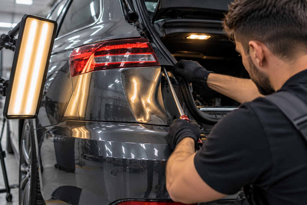 professionelle dellenreparatur am kofferraum