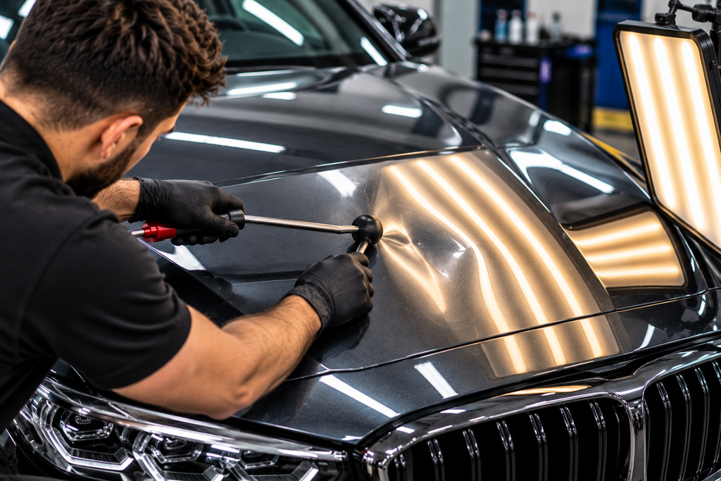 professionelle dellenreparatur am luxuswagen